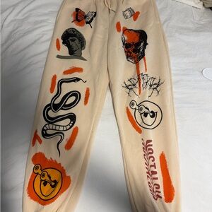 Graphic Beige Jogger Pants